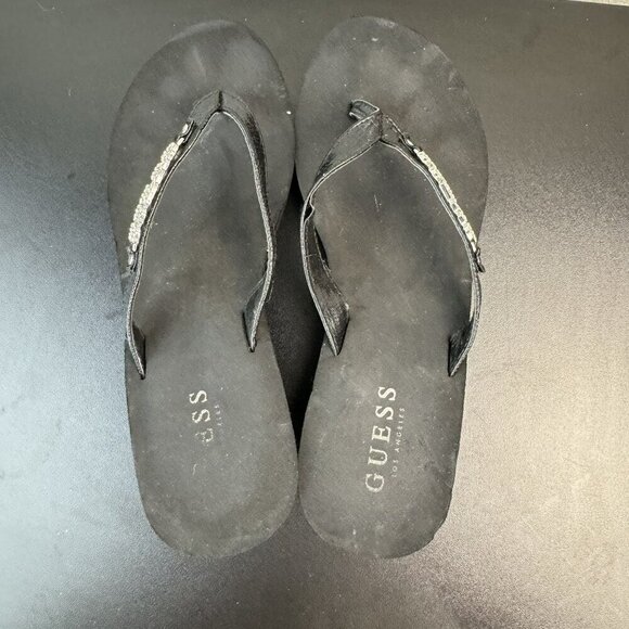 Guess Platform Wedge Sandals With Rhinestones & Black Faux Leather Straps 8.5 - Picture 4 of 7